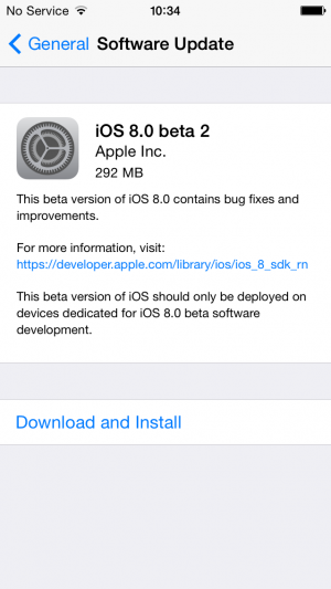 Ukuran File OTA Update iOS 8 Beta 2