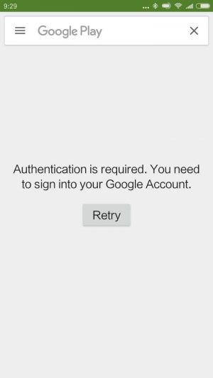 Google Play Store Authenticaton Required Error