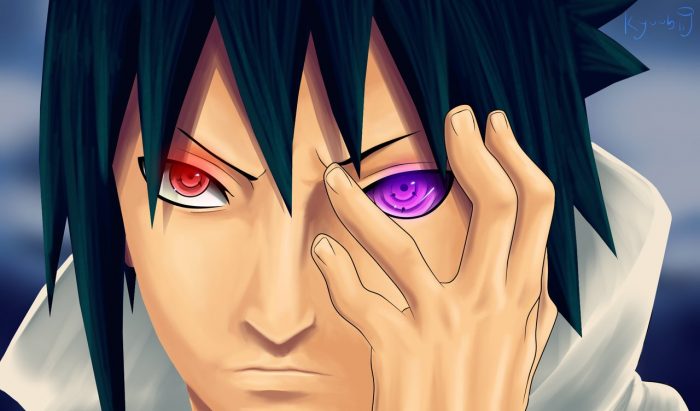 Sasuke Uchiha dengan Sharingan dan Rinnegan